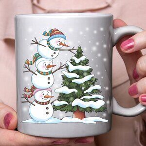 🎄 Cute Stacked Snowman Christmas Mug – Vintage Holiday Vibes 11oz Ceramic